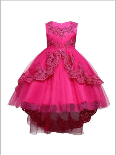 Spring Party Dresses | Girls Pearl Embroidered Hi-Lo Princess Dress