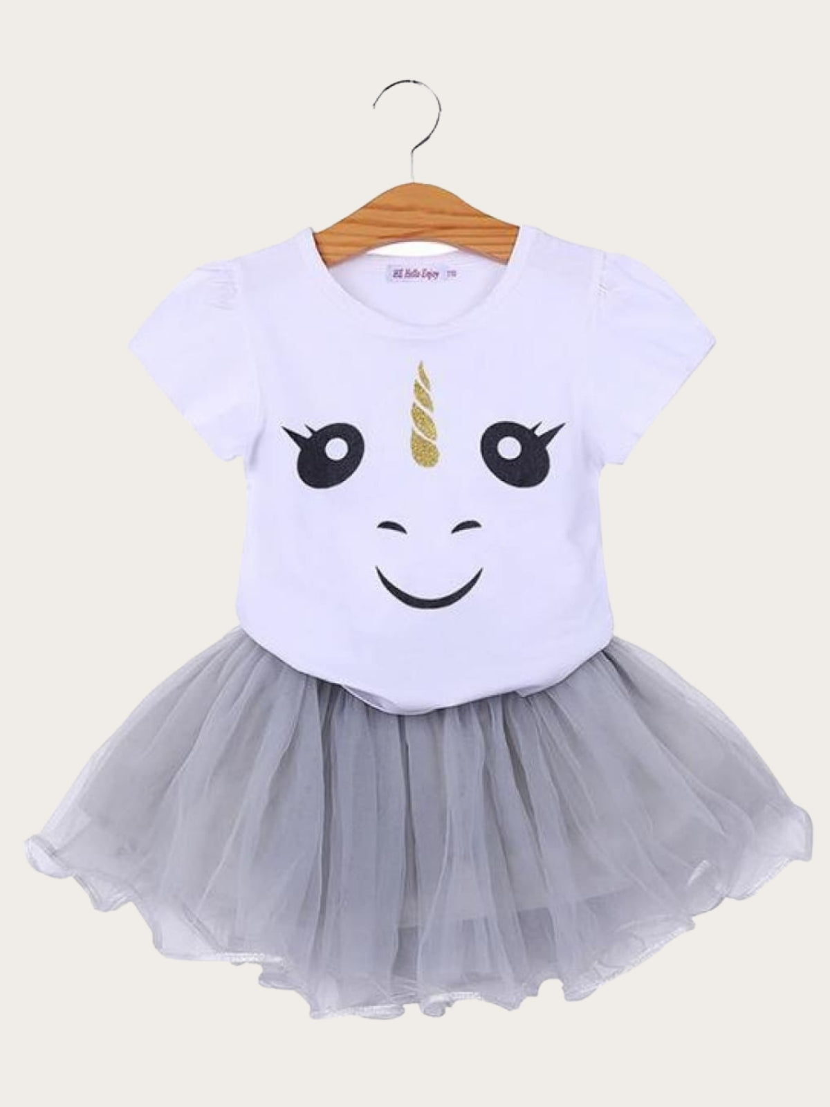 Girls White Unicorn T-Shirt & Tutu Skirt - Grey / 3T - Girls Spring Casual Set