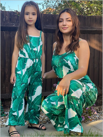 Mommy & Me Spring Outfits | Matching Tropical Palm Wide Leg Jumpsuit