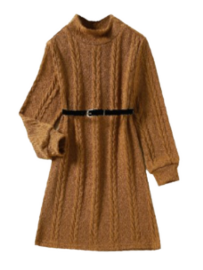 Little Girls Marigold Cable Knit Belted Sweater Dress - Mia Belle Girls