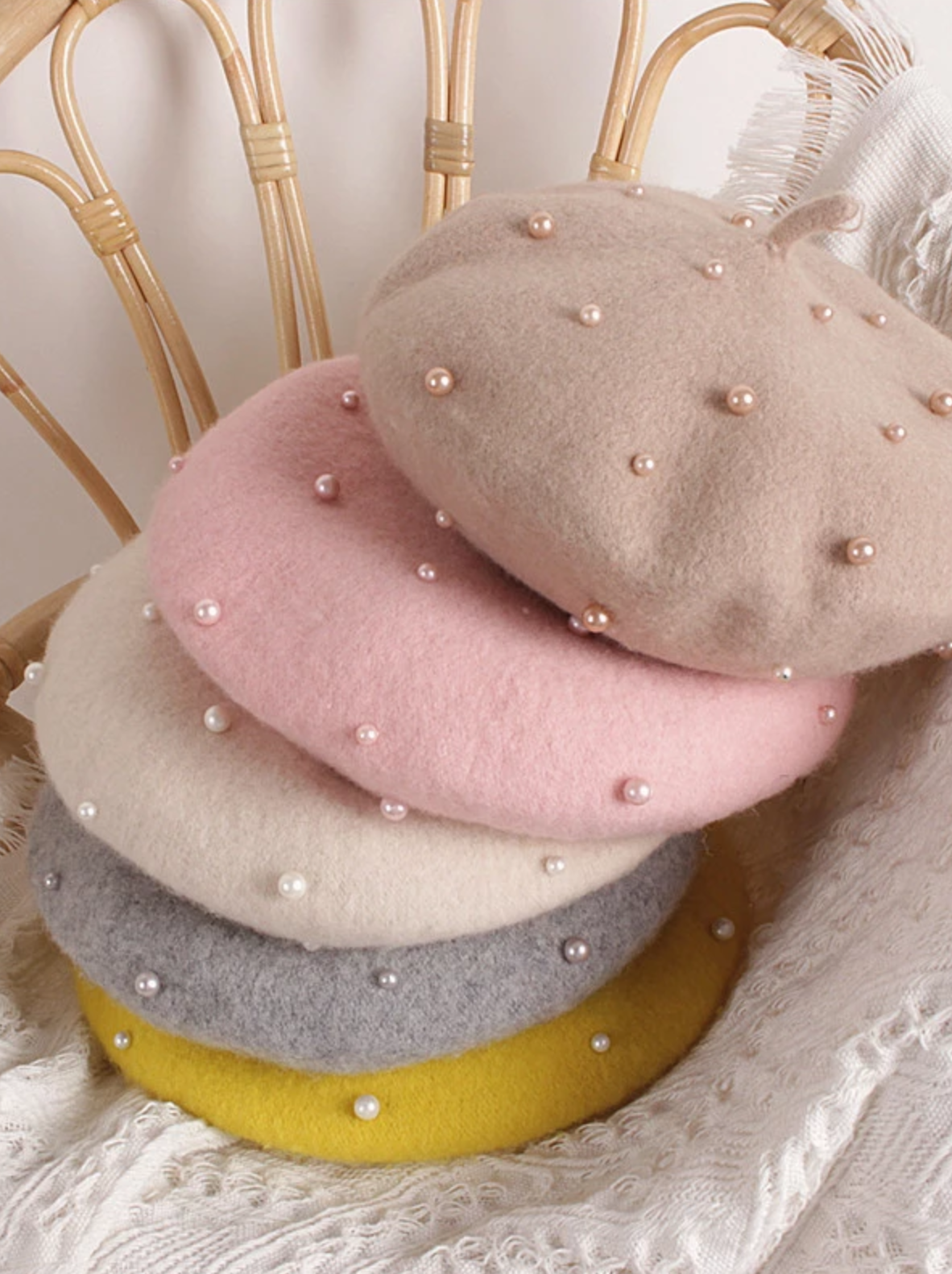 Toddler Fashion Accessories | Little Girls Winter Wool Pearl Beret