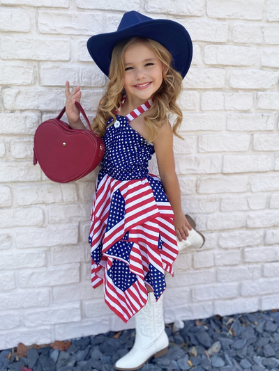 Mia Belle Girls US Flag Handkerchief Dress | 4th of July Dresses