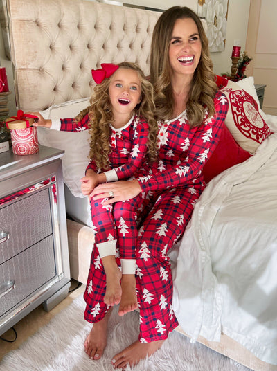Mommy & Me Matching Winter Pajamas | Plaid Christmas Tree Pajama Set