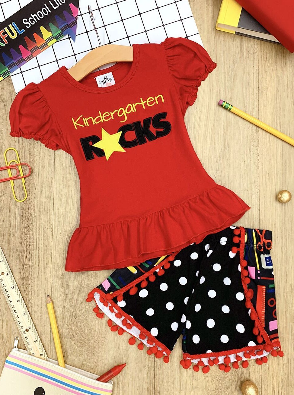 First Day of School | Kindergarten Rocks Shorts Set | Mia Belle Girls