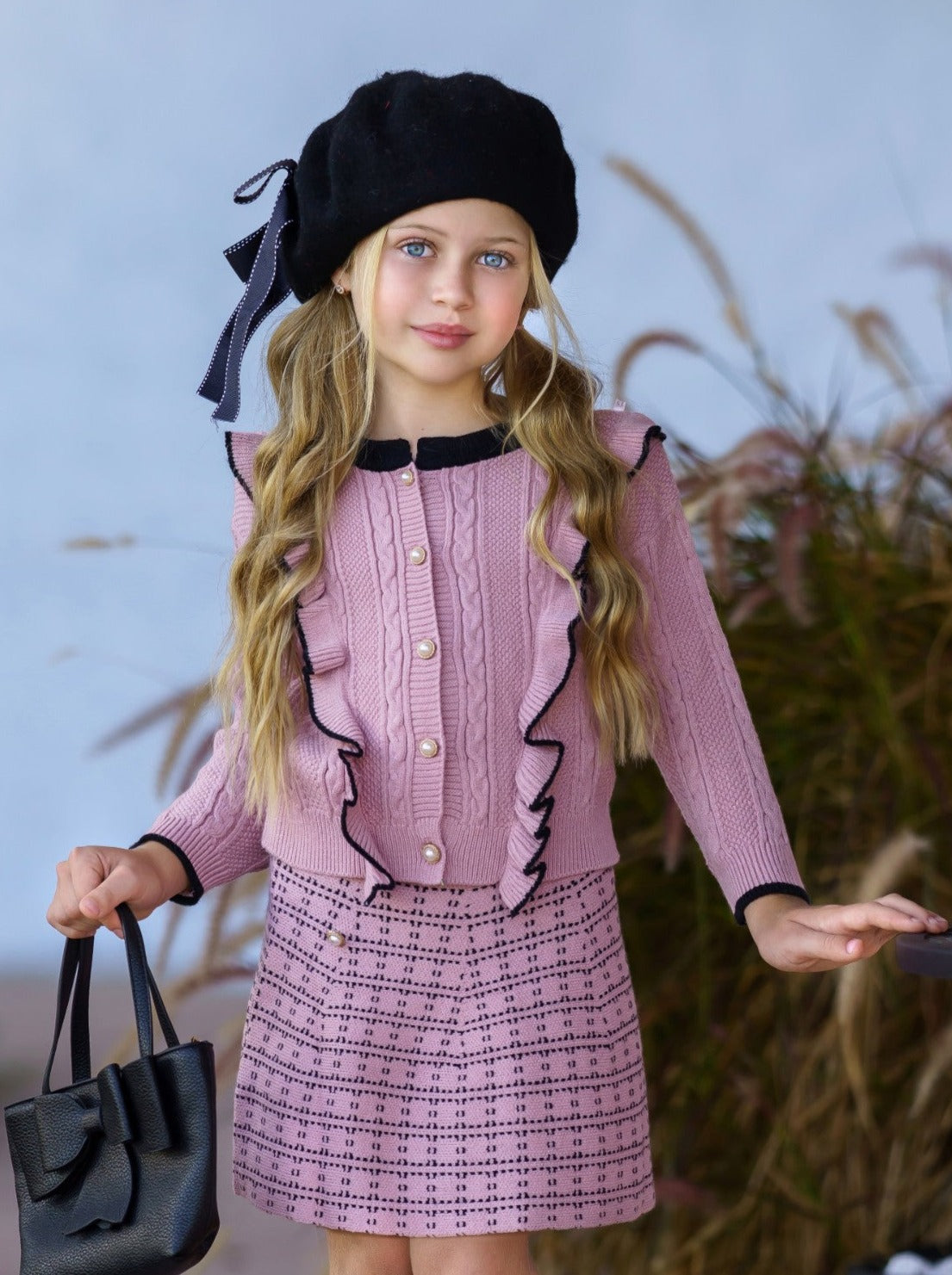 Preppy Chic Outfit | Cardigan & Plaid Skirt Set | Mia Belle Girls