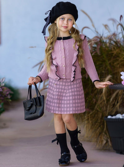 Preppy Chic Outfit | Cardigan & Plaid Skirt Set | Mia Belle Girls