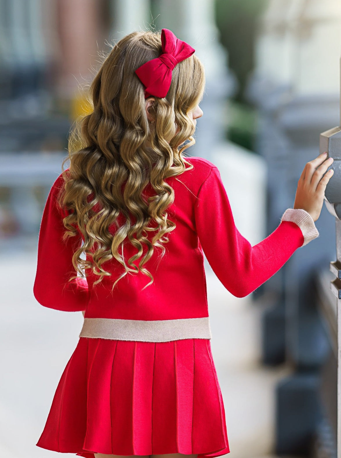 Girls Preppy Chic Clothes | Red Cardigan & Skirt Set | Mia Belle Girls