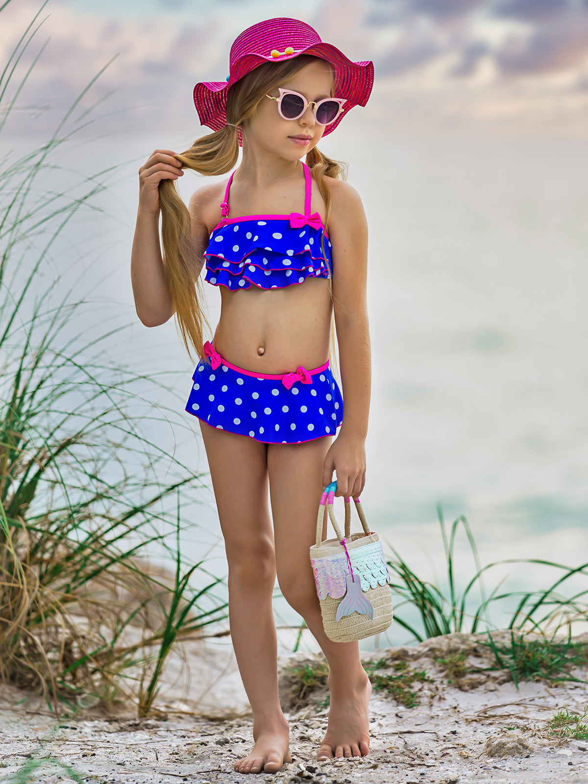 Toddler Two Piece Swimsuit | Girls Polka Dot Ruffle Skirted Swimsuit