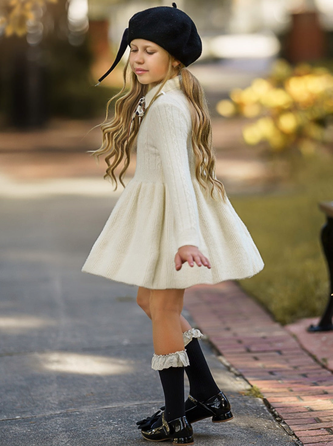 Preppy Chic Dresses | Creme Pleated Sweater Dress | Mia Belle Girls