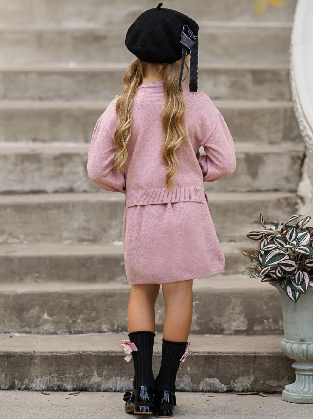 Preppy Chic Clothes | Bowknot Sweater & Skirt Set | Mia Belle Girls