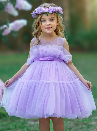 Little Girls Formal Dresses | Lavender Sheer Belted Tulle Tutu Dress