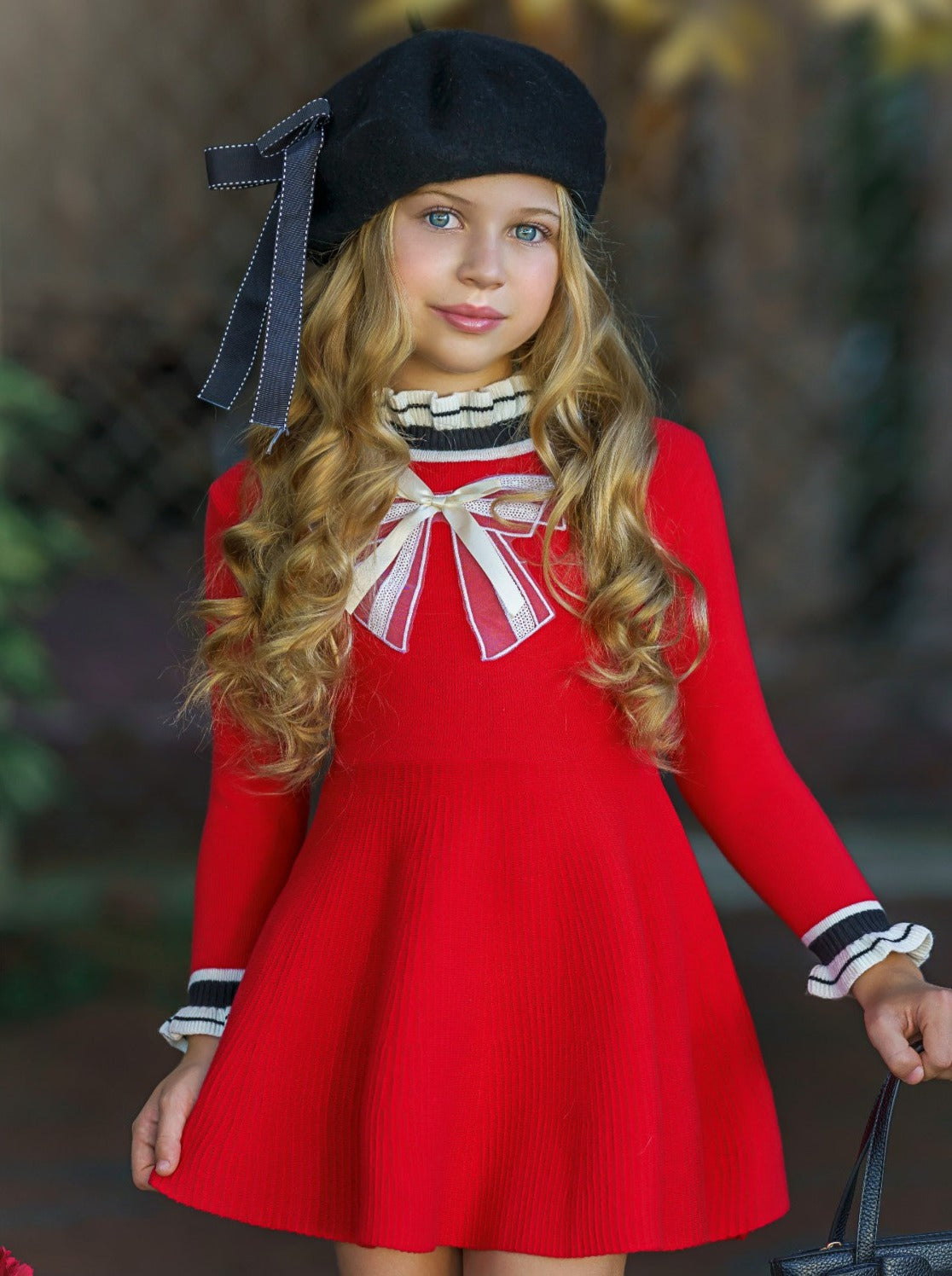 Preppy Chic Dresses | Red Big Bow Sweater Dress | Mia Belle Girls