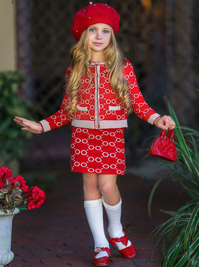 Preppy Chic Outfits | Pearl Sweater & Skirt Set | Mia Belle Girls