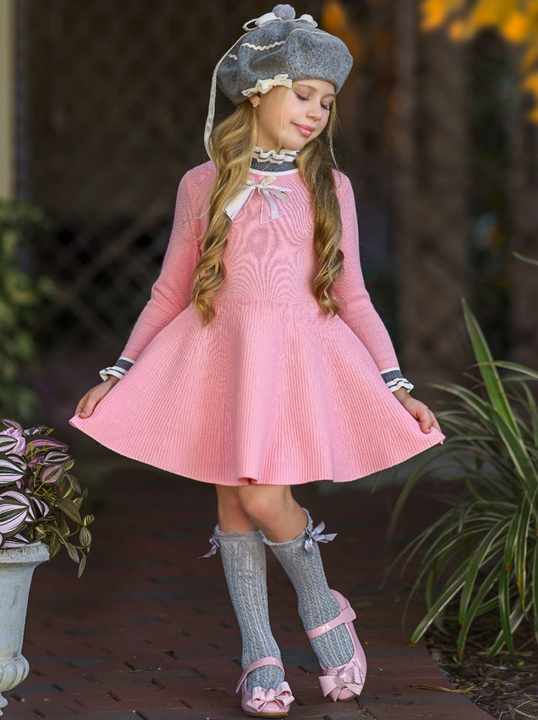 Preppy Chic Dresses | Coral Big Bow Sweater Dress | Mia Belle Girls