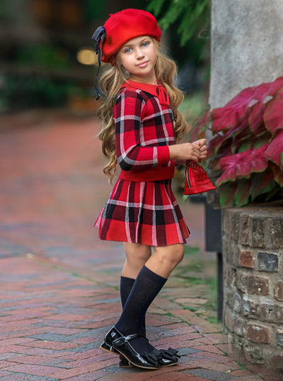 Preppy Chic Clothes | Red Plaid Sweater & Skirt Set | Mia Belle Girls
