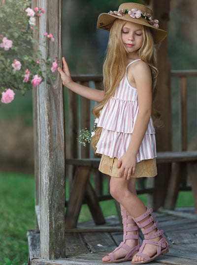 Toddler Spring Outfits | Girls Tiered Striped Tunic & Button Skirt Set ...