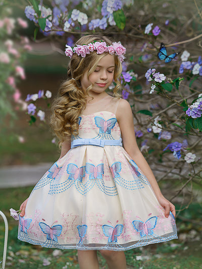 Toddler Spring Dresses | Girls Sleeveless Butterfly Embroidery Dress 