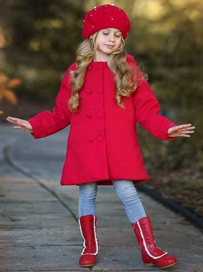 Girls Military Style Lace Ruffle Trimmed Boots by Liv & Mia-red