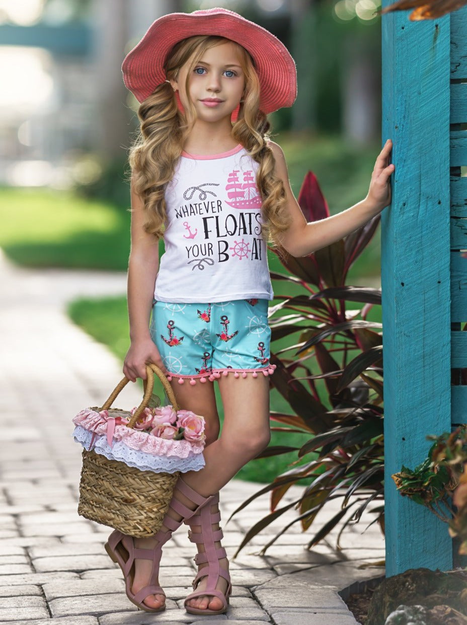 Girls  Resort Wear | Whatever Floats Your Boat Top & Anchor Shorts Set