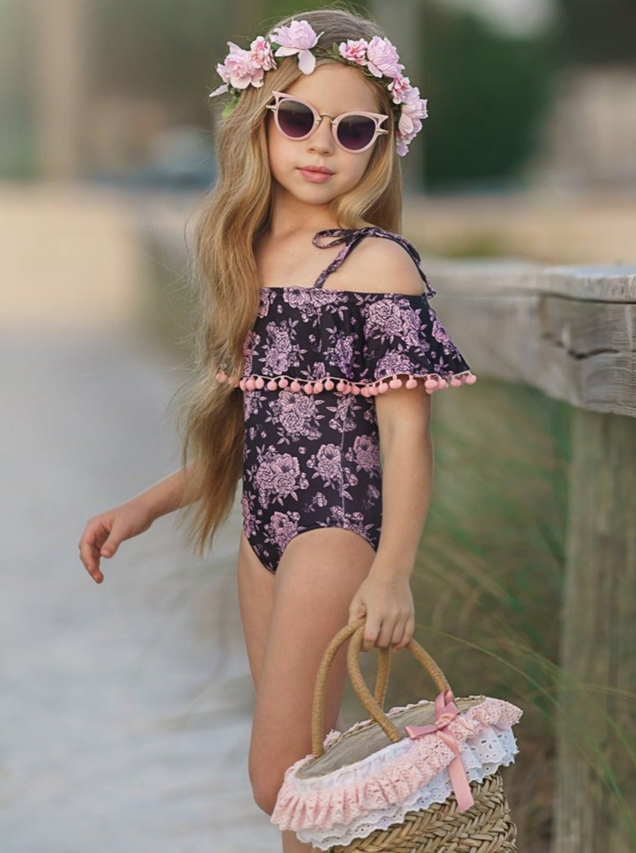 Kids Resort Wear | Little Girls Floral Ruffle One Piece Swimsuit