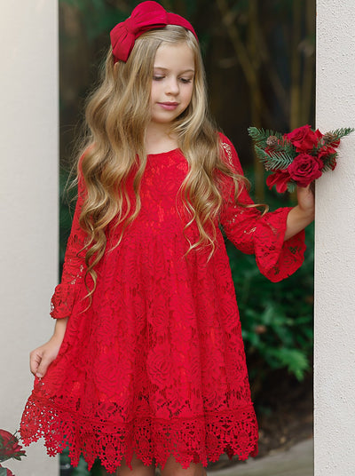 Little Girls Dresses | Long Sleeve Floral Lace Dress - Mia Belle Girls