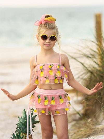 Two-Piece Girls Swimsuits | Girls Ruffled Skirted Tankini Swimsuit 