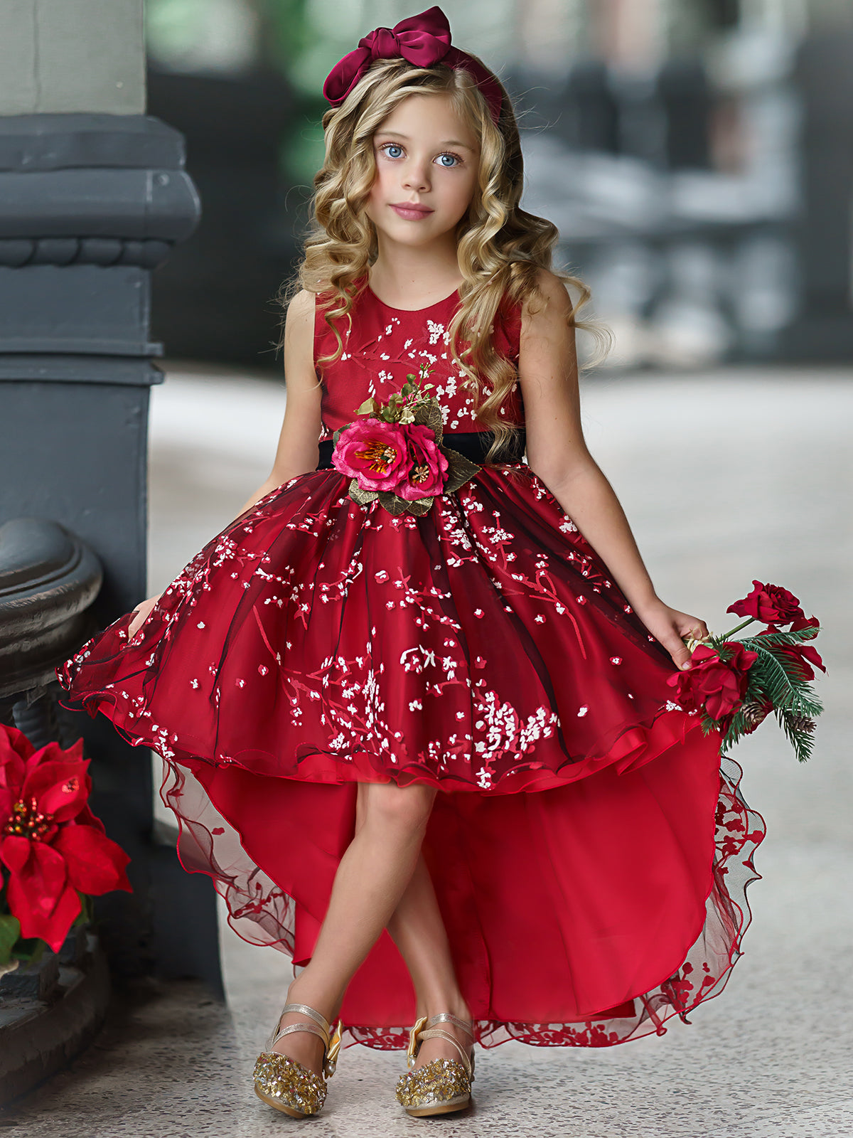 Girls Formal Dresses | Cherry Blossom Embroidered Hi-Lo Party Dress