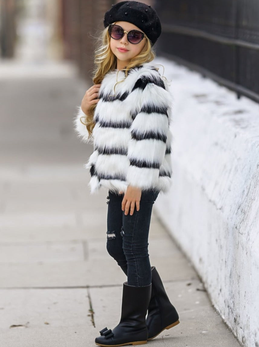 Toddler Winter Coats | Little Girls Black and White Faux Fur Coat
