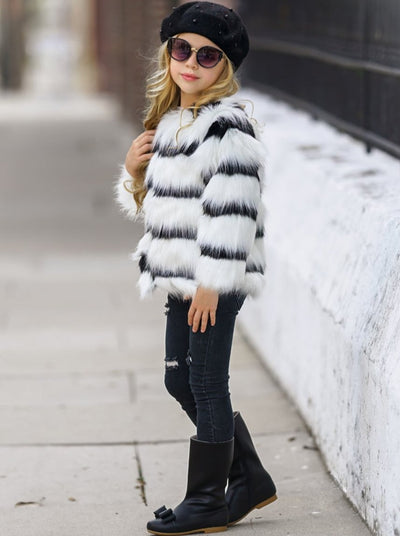 Toddler Winter Coats | Little Girls Black and White Faux Fur Coat