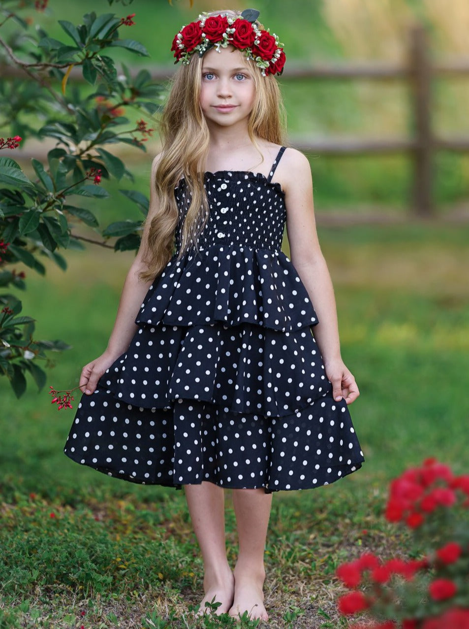 Toddler Spring Dresses | Little Girls Polka Dot Tiered Ruffle Dress