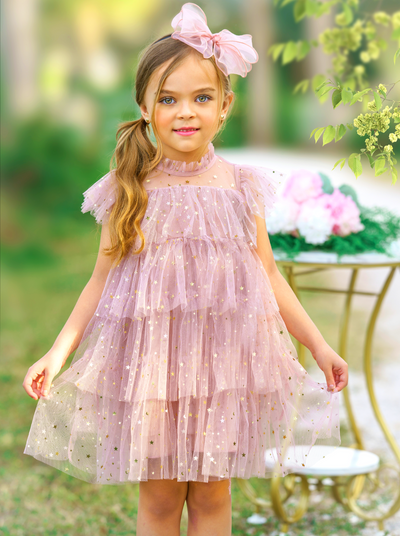 Mia Belle Girls Light Pink Sequin Tiered Tulle Dress | Girls Dresses