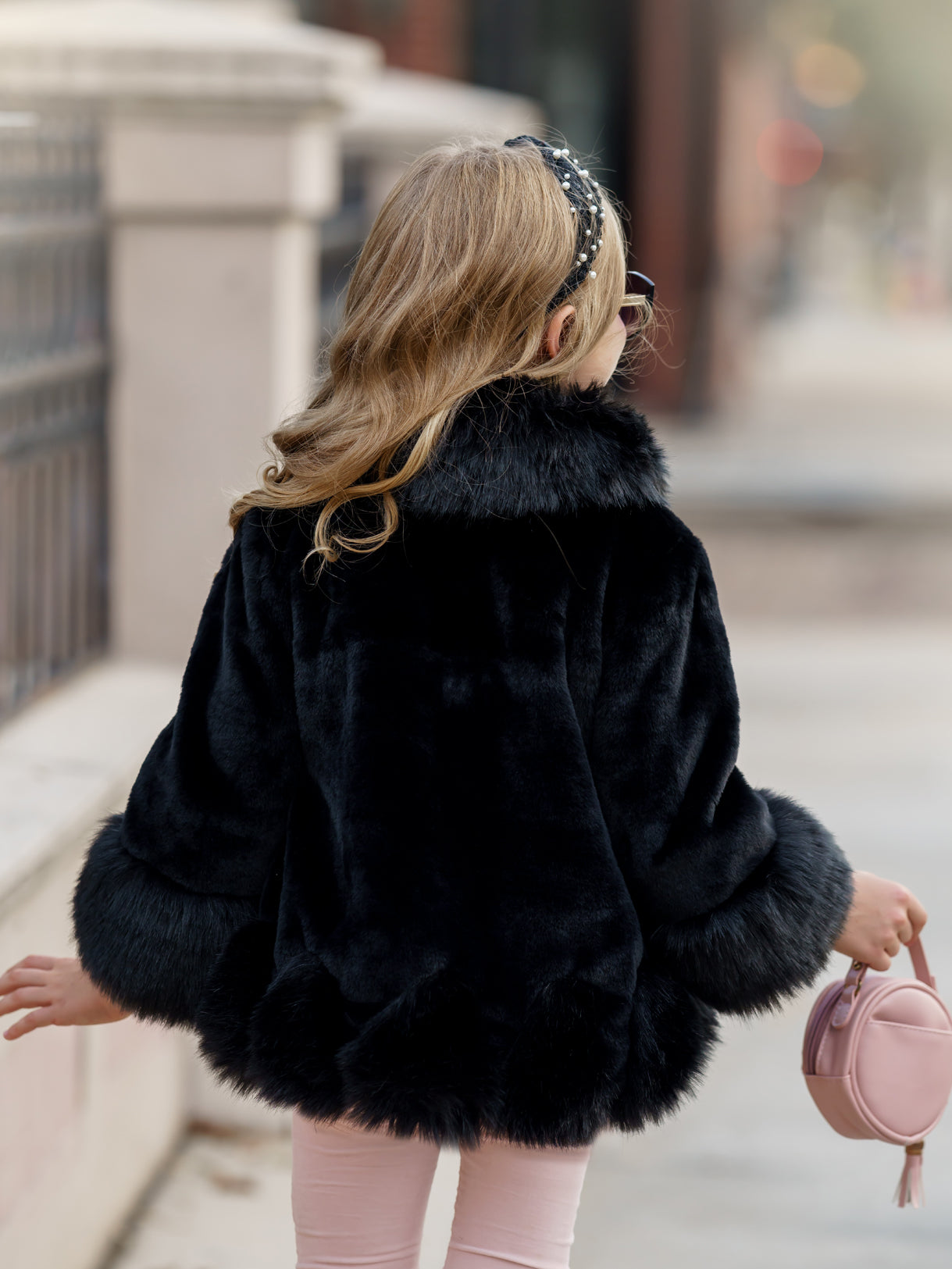 Girls Medium Long Faux Fur Coat 9Mon-7Y Black
