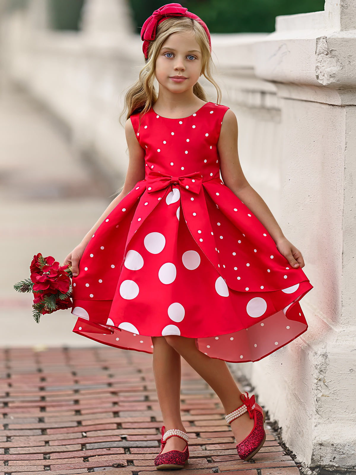 Winter Formal Dress | Girls Polka Dot Hi-Lo Holiday Princess Dress