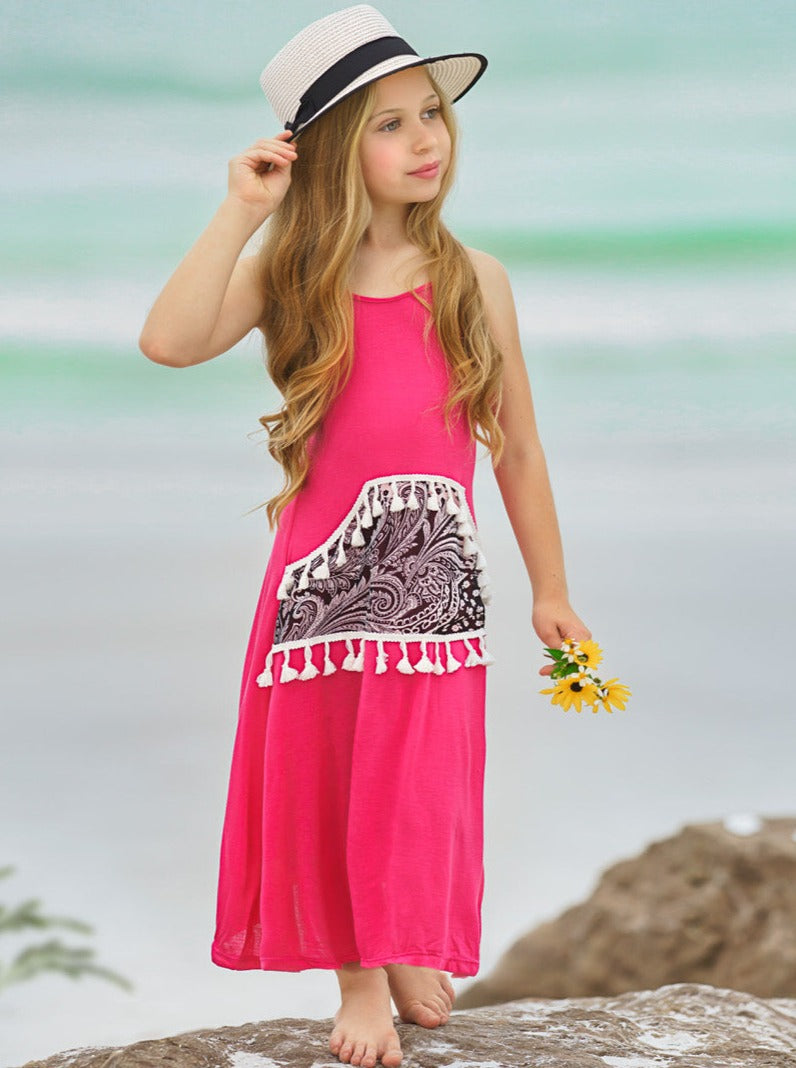 Kids Spring Clothes | Girls Sleeveless Kangaroo Pocket Maxi Dress