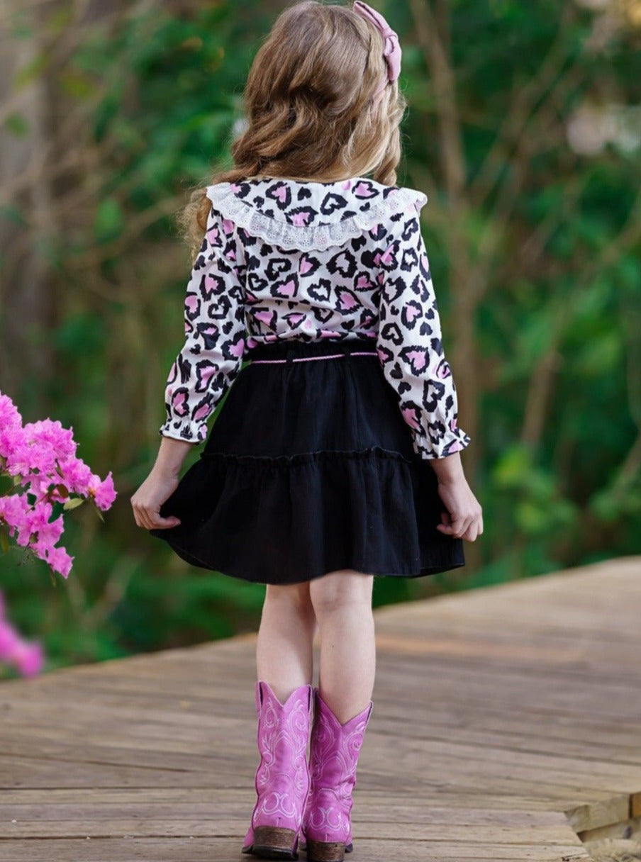 Cute Outfits For Girls | Leopard Heart Blouse & Skirt Set | Girls Boutique