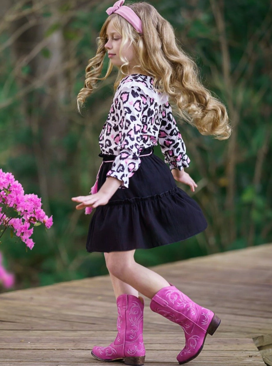 Cute Outfits For Girls | Leopard Heart Blouse & Skirt Set | Girls Boutique