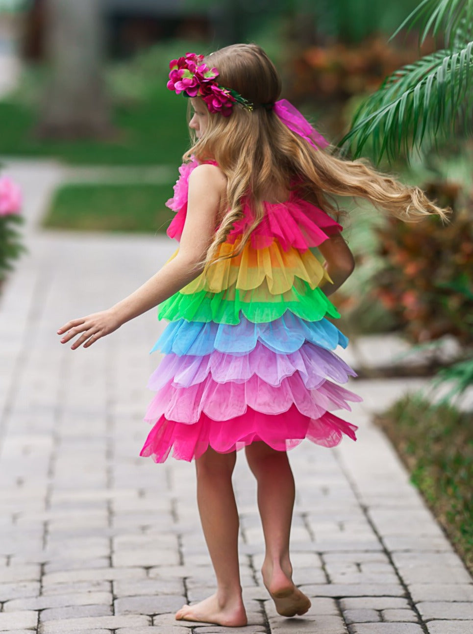 girls spring  multilayer tulle rainbow dress 2T-10Y