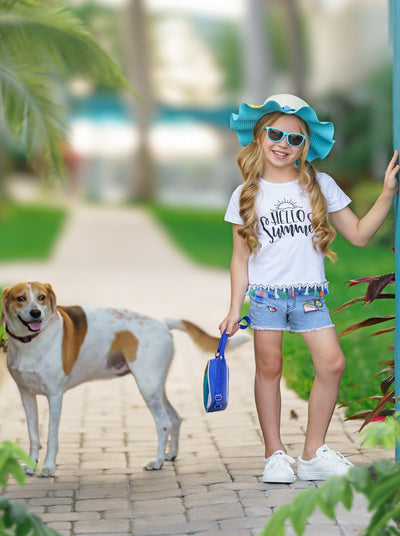 Mia Belle Girls Hello Summer Top & Denim Shorts Set | Resort Wear