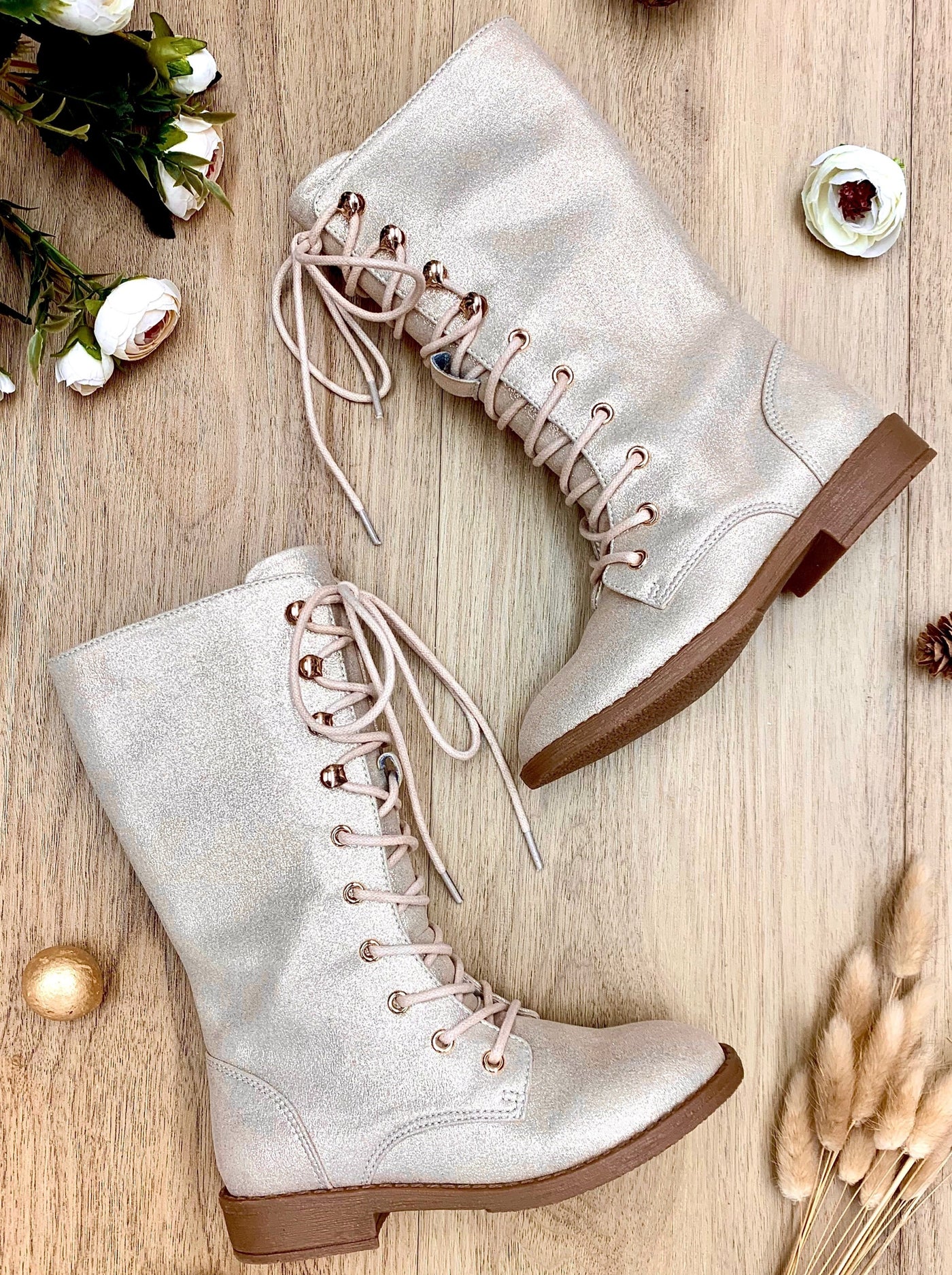 Girls Metallic Lace Up Combat Boots By Liv and Mia