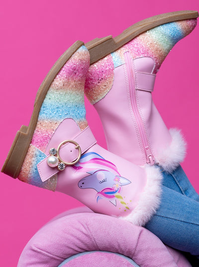 Kids Shoes By Liv & Mia | Little Girls Unicorn Glitter Side Zip Boots