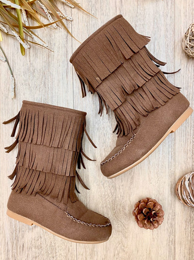 Girls Brown Fringe Boots By Liv and Mia - brown
