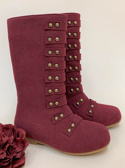 Girls Military Style Studded Boots  By Liv and Mia -burgundy