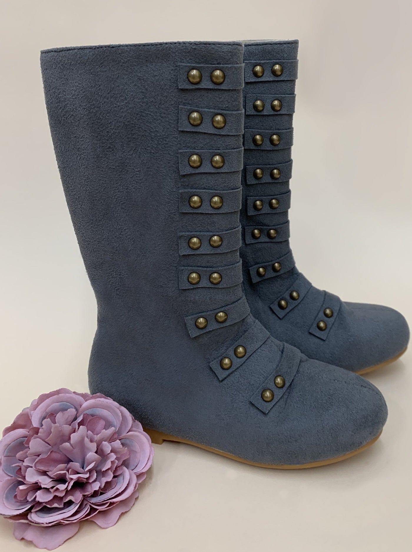 Girls Military Style Studded Boots By Liv and Mia- grey