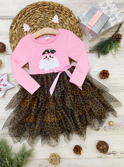 Girls Winter Dress | Santa Leopard Print Tutu Dress | Christmas Dress