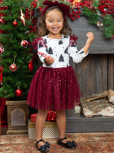 Cute Winter Dresses | Girls Christmas Tree Sequin Tulle Tutu Dress