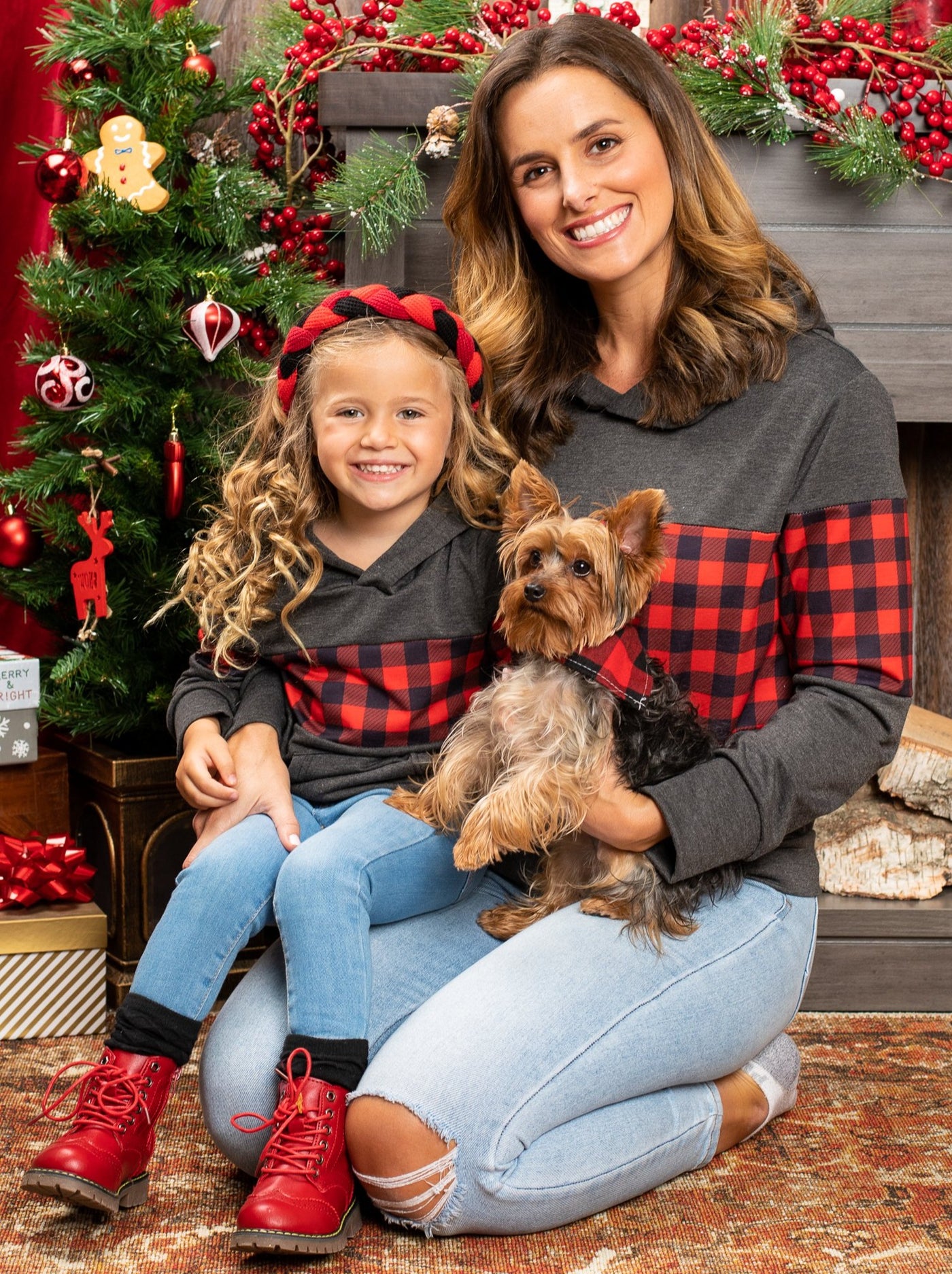 Mommy and Me Matching Sweaters | Buffalo Plaid Colorblock Hoodie