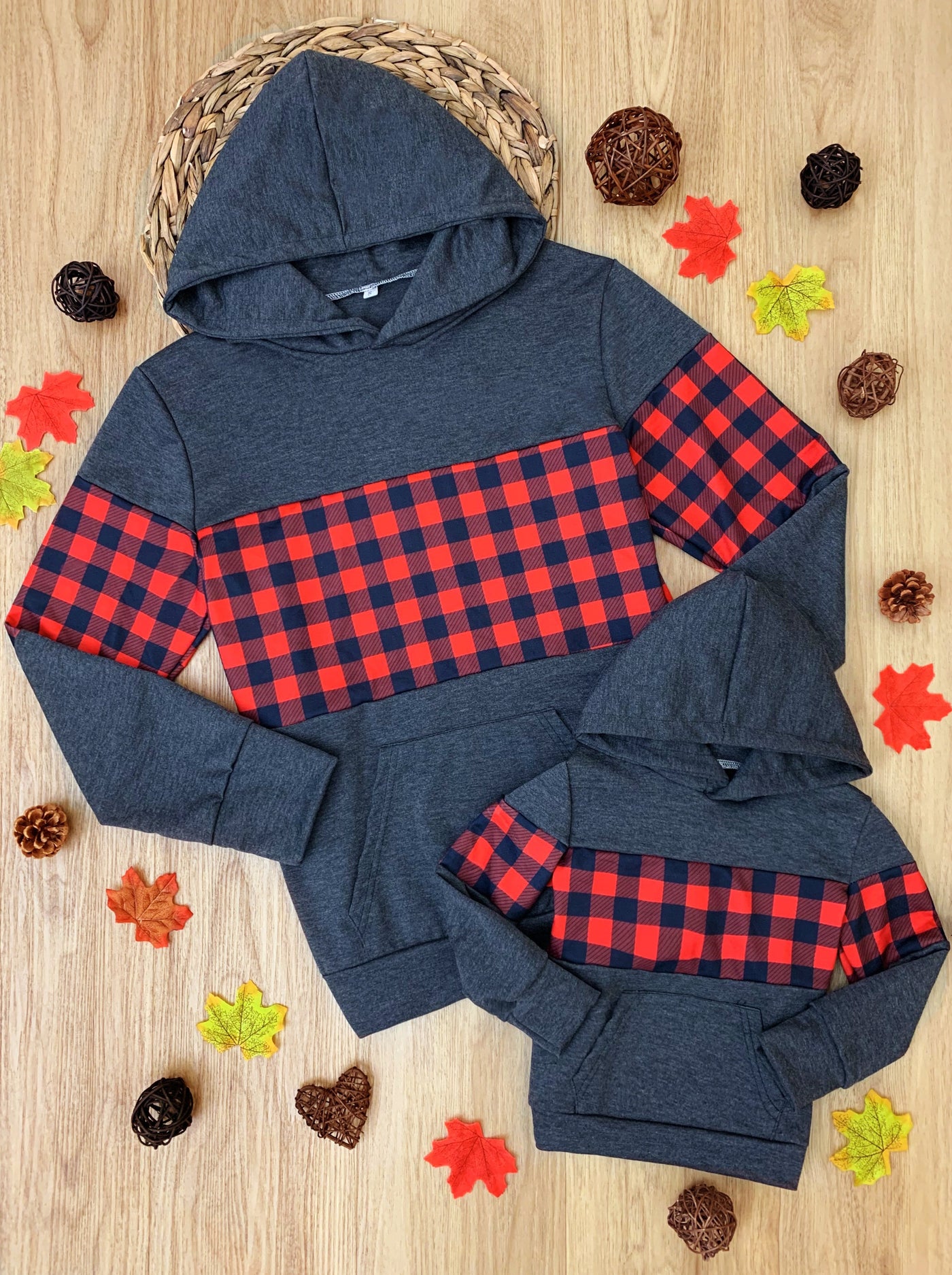 Mommy and Me Matching Sweaters | Buffalo Plaid Colorblock Hoodie
