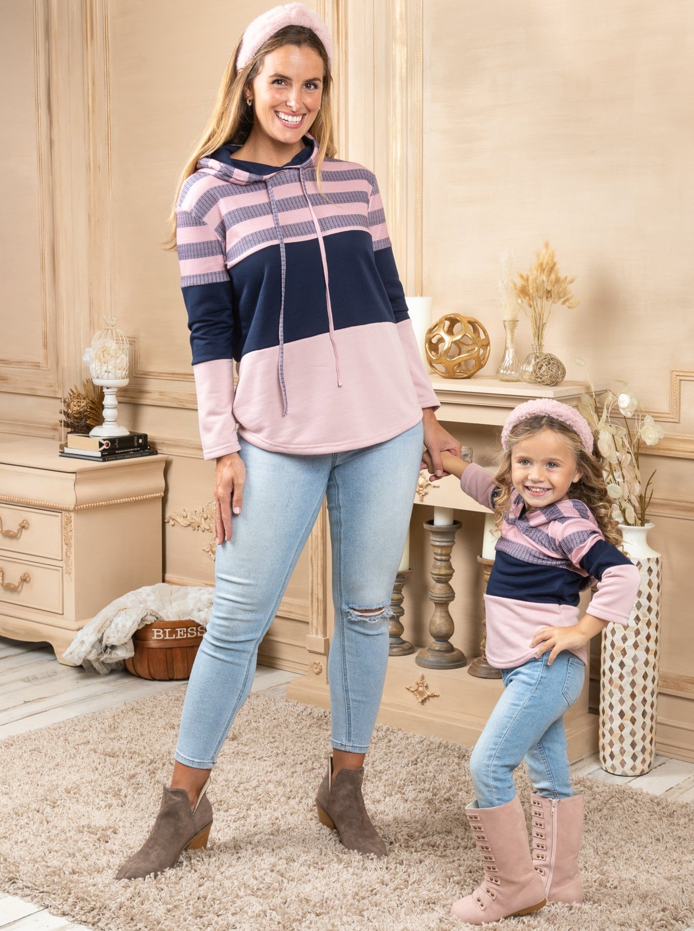 Mommy & Me Sweaters | Striped Colorblock Sweater | Mia Belle Girls