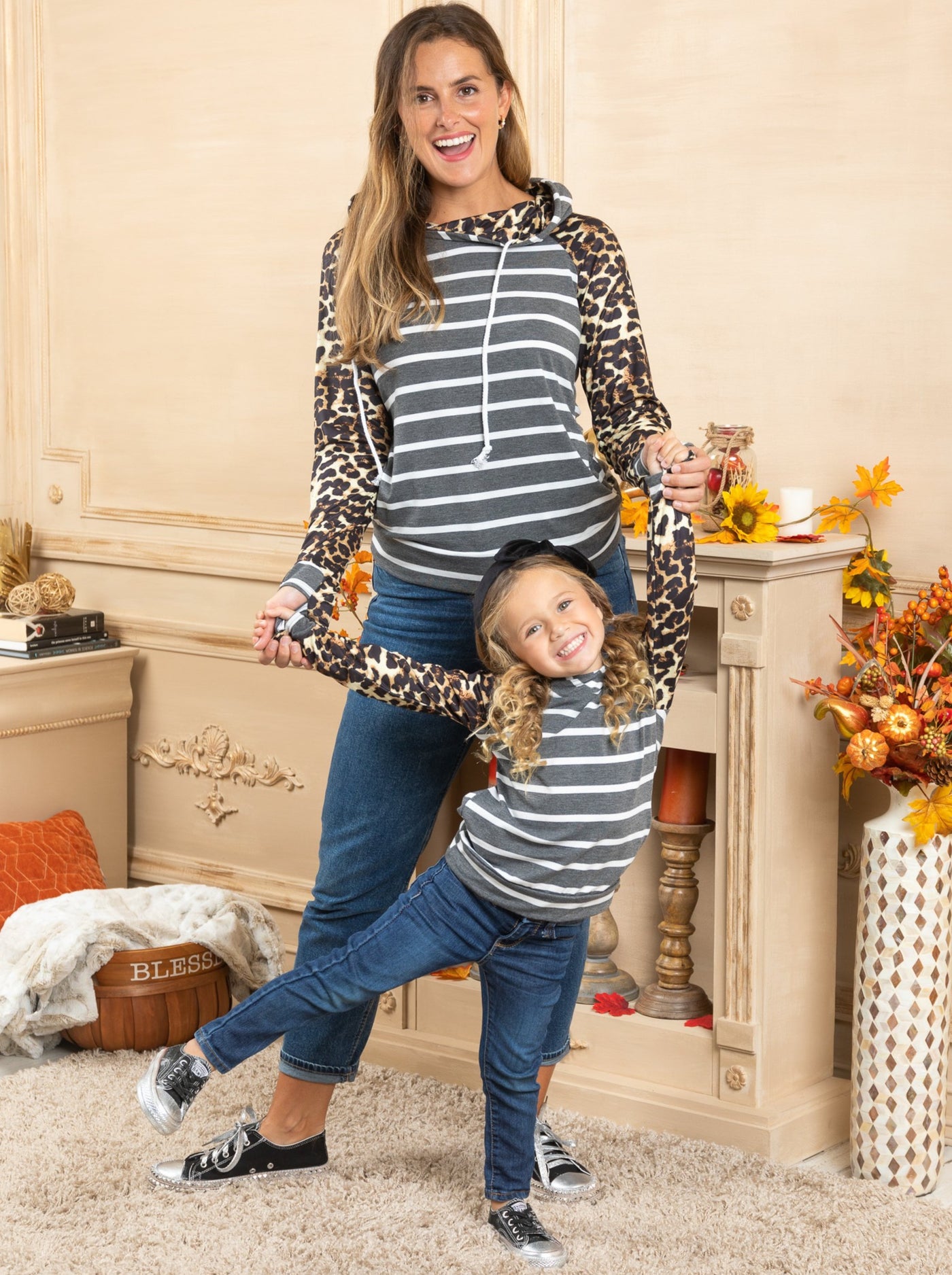 Mommy & Me Sweaters | Leopard Print Raglan Hoodie | Mia Belle Girls