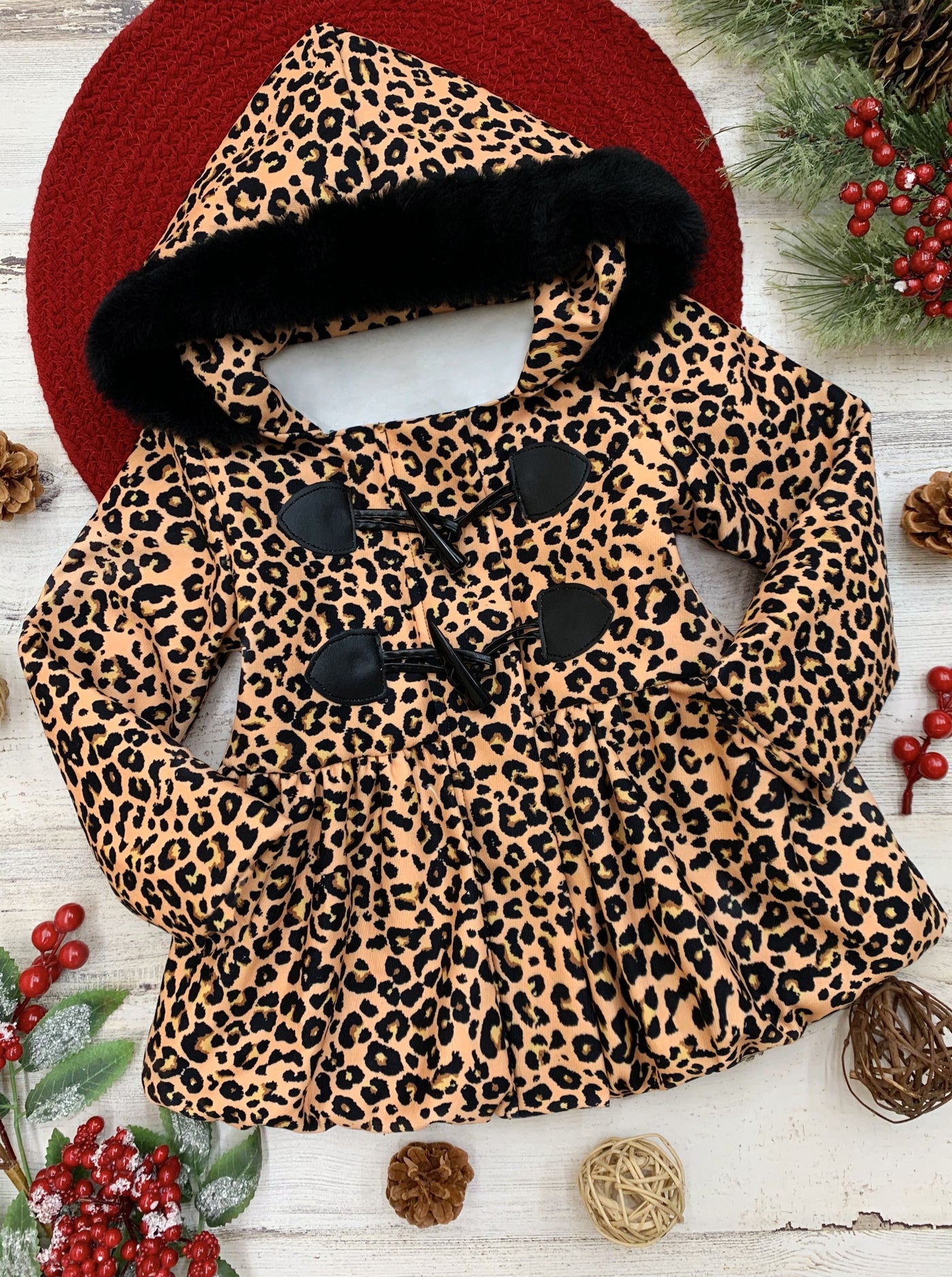 Girls Bundled Up Leopard Coat with Faux Fur Lined Hood
